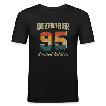 Geburtstag: Dezember 1995 - Limited Edition Retro - Männer Slim Fit T-Shirt - Schwarz - Vorne - Nik (191cm)