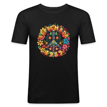 Flower Power Hippie Birthday - Septembre 1989 - T-shirt près du corps Homme - noir - Devant - Nik (191cm)