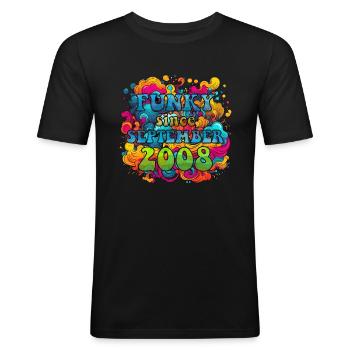 Funky Geburtstag: September 2008 - Psychadelic - Männer Slim Fit T-Shirt - Schwarz - Vorne - Nik (191cm)