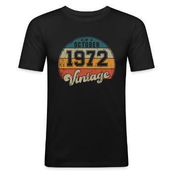 Anniversaire Vintage - Octobre 1972 - Idée cadeau - T-shirt près du corps Homme - noir - Devant - Nik (191cm)