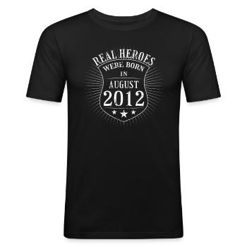 Real Heroes were born in August 2012 Birthday - Men's Slim Fit T-Shirt - black - Front - Nik (191cm)