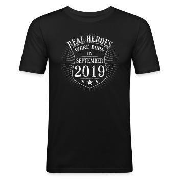 Real Heroes were born in September 2019 Birthday - Men's Slim Fit T-Shirt - black - Front - Nik (191cm)