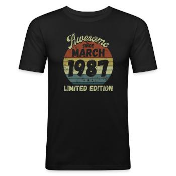 Awesome since March 1987 - Geburtstag - Männer Slim Fit T-Shirt - Schwarz - Vorne - Nik (191cm)