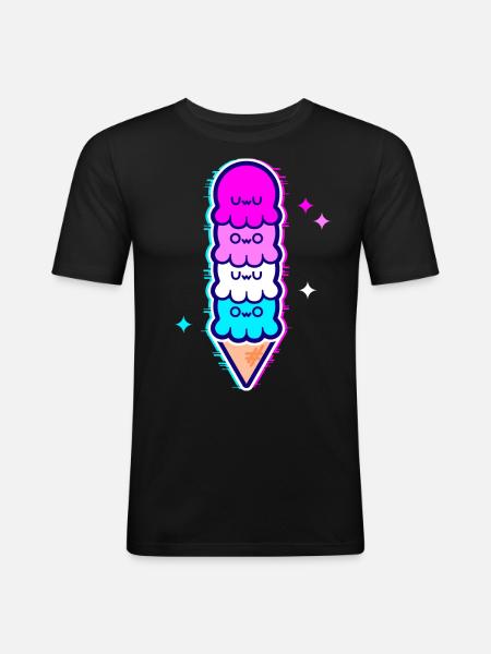 UwU Octopus ijs met femboy vlag glitter - Mannen slim fit T-shirt - zwart