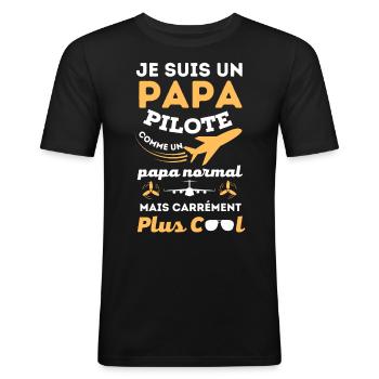 Papa pilote de ligne - T-shirt près du corps Homme - noir - Devant - Nik (191cm)