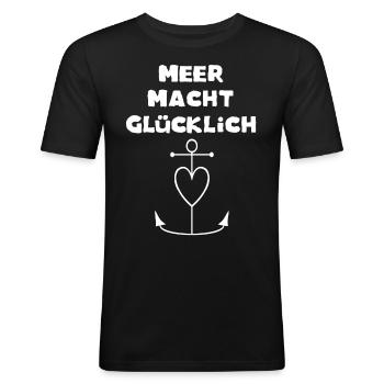 Meer macht glücklich - Männer Slim Fit T-Shirt - Schwarz - Vorne - Nik (191cm)