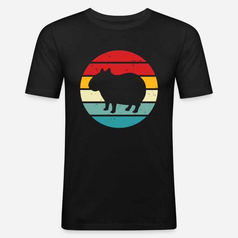 Retro Sunset Capybara - Männer Slim Fit T-Shirt - Schwarz