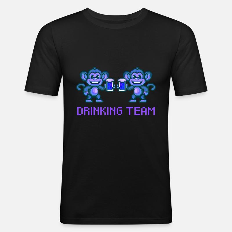 Affe Drinking Team Bier Party - Männer Slim Fit T-Shirt - Schwarz