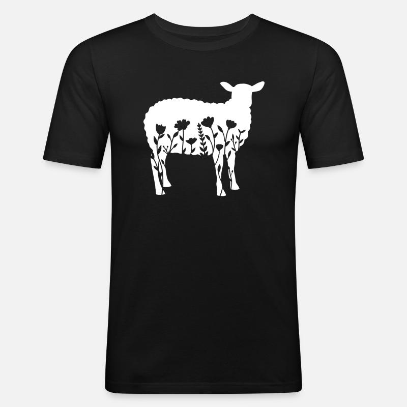Schaf mit Blumen - Männer Slim Fit T-Shirt - Schwarz