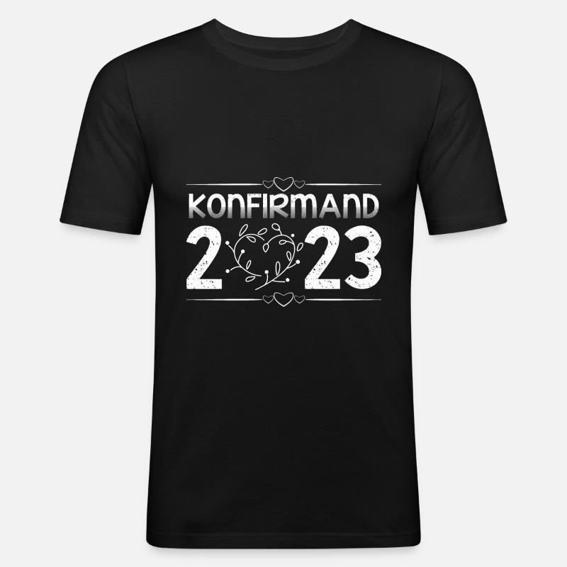 Konfirmation 2023 der Countdown läuft - Männer Slim Fit T-Shirt - Schwarz