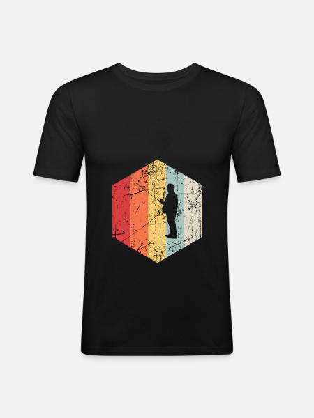 Retro Angler - Männer Slim Fit T-Shirt - Schwarz