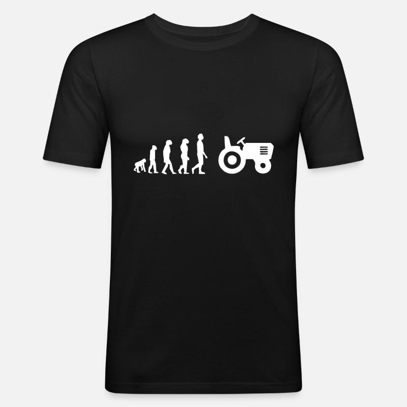 Evolution Traktor - Männer Slim Fit T-Shirt - Schwarz