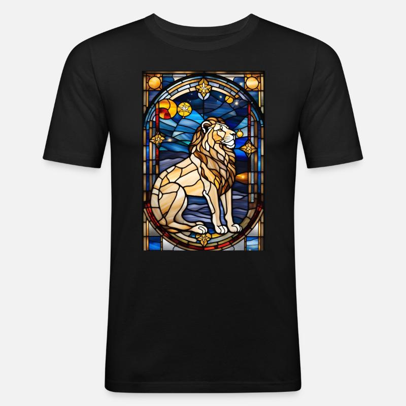 Löwe Sternzeichen Feuerzeichen Geschenk - Männer Slim Fit T-Shirt - Schwarz