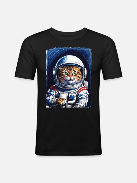 Astronaute Chats Cadeau de l’Espace - T-shirt près du corps Homme - noir