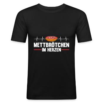 Mett Hackepeter Herzschlag - Männer Slim Fit T-Shirt - Schwarz - Vorne - Nik (191cm)