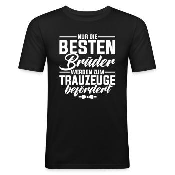 Trauzeuge Hochzeit Heirat JGA Party Geschenk Trauz - Männer Slim Fit T-Shirt - Schwarz - Vorne - Nik (191cm)