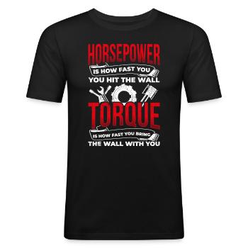 Die Pferdestärke ist die Geschwindigkeit, mit der - Männer Slim Fit T-Shirt - Schwarz - Vorne - Nik (191cm)