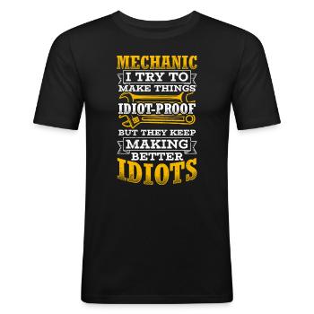 Mécanicien J’essaie de rendre les choses infaillibles. - T-shirt près du corps Homme - noir - Devant - Nik (191cm)