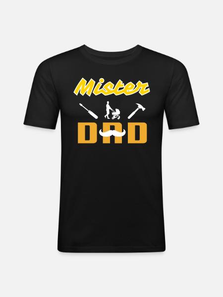 Mister Dad White Mustache - Men's Slim Fit T-Shirt - black