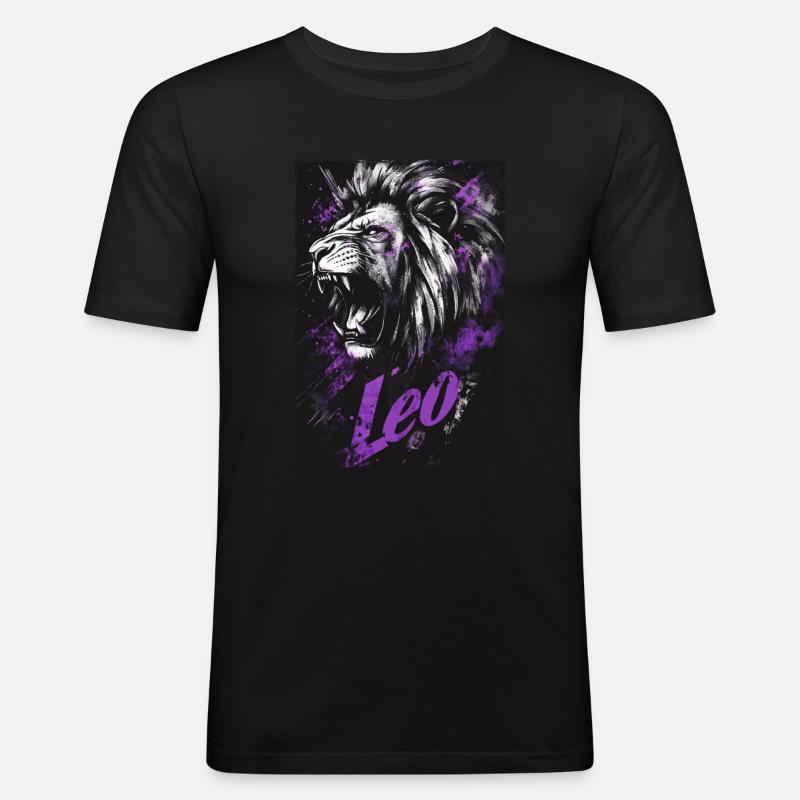 Löwe Leo - Männer Slim Fit T-Shirt - Schwarz