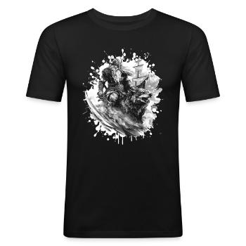Wikinger Wolf Krieger Valhalla - Männer Slim Fit T-Shirt - Schwarz - Vorne - Nik (191cm)