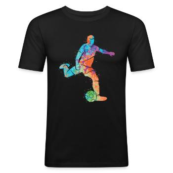 Fußballer Farbspritzer Fußball Kids Fußballspieler - Männer Slim Fit T-Shirt - Schwarz - Vorne - Nik (191cm)