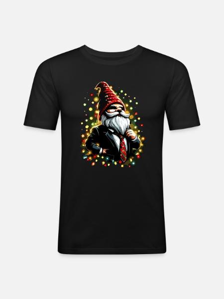 Chef gnome with fairy lights - Men's Slim Fit T-Shirt - black