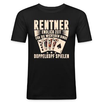 Doppelkopf Zeit für die wichtigen Dinge - Männer Slim Fit T-Shirt - Schwarz - Vorne - Nik (191cm)