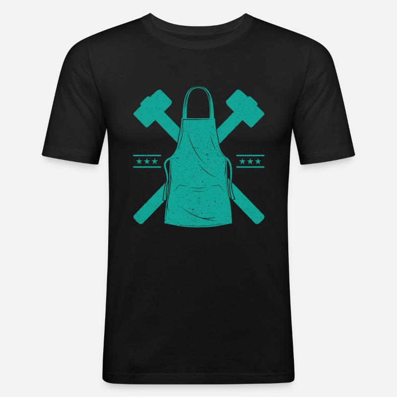 Blacksmith Apron & Hammer Smith Gift - Männer Slim Fit T-Shirt - Schwarz