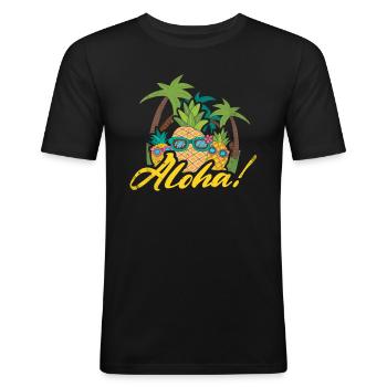 Aloha Pineapple And Pine Tree Design For The Beach - Men's Slim Fit T-Shirt - black - Front - Nik (191cm)