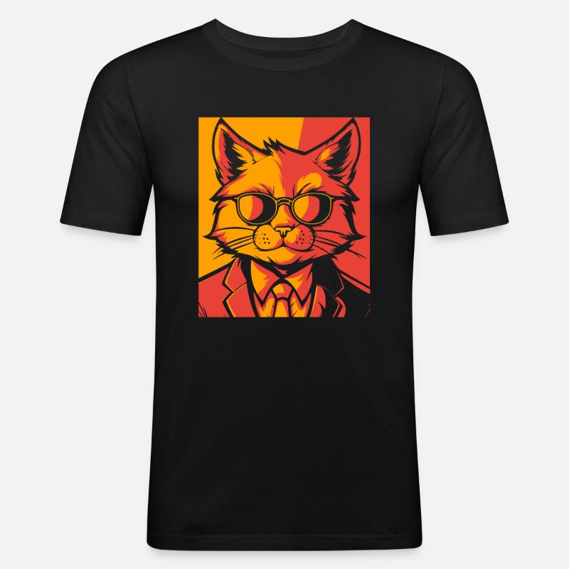 Katze - Männer Slim Fit T-Shirt - Schwarz