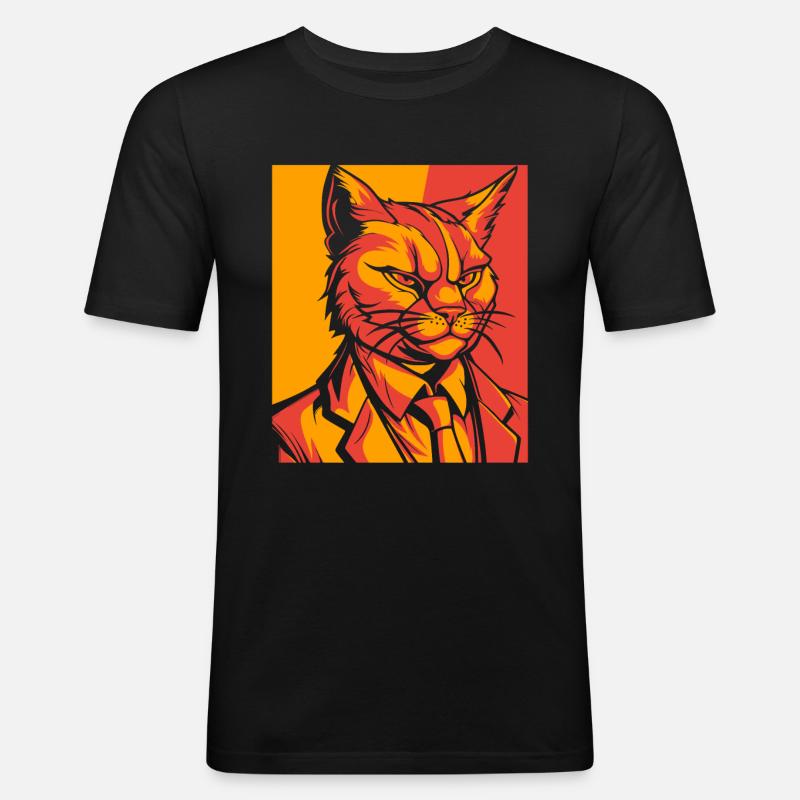 Katze - Männer Slim Fit T-Shirt - Schwarz