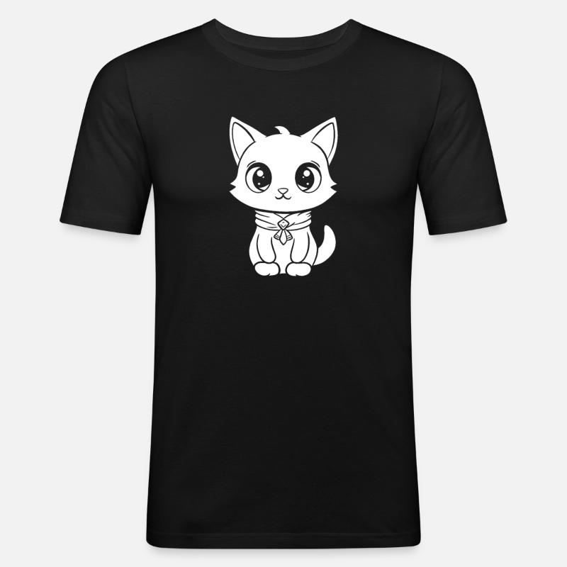 Katze - Männer Slim Fit T-Shirt - Schwarz