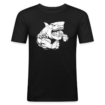 Haifisch Bizeps Tattoo I Love Dad - Männer Slim Fit T-Shirt - Schwarz - Vorne - Nik (191cm)
