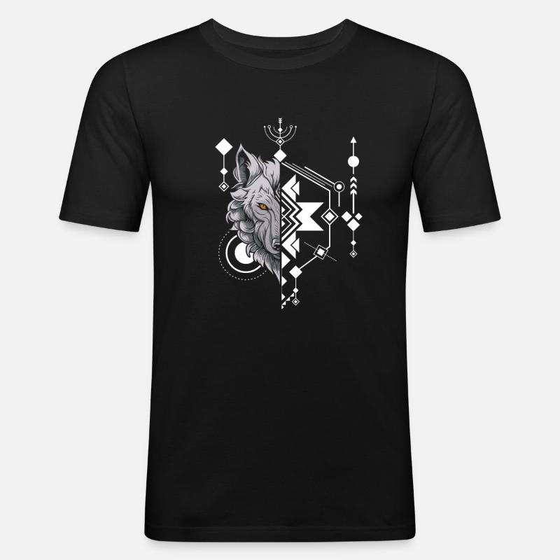 Wolf Abstrakt Polygon Geometrical Wolf - Männer Slim Fit T-Shirt - Schwarz