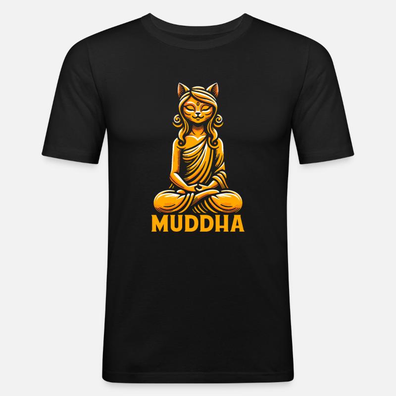 Mama Mutter Katzenbuddha Muddha - Männer Slim Fit T-Shirt - Schwarz