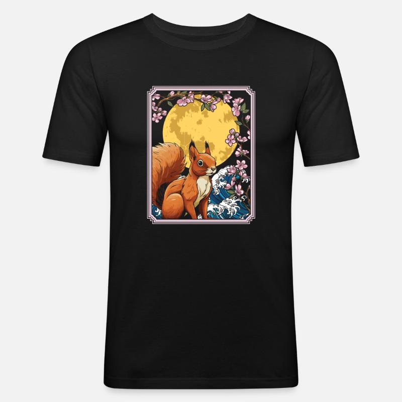 Eichhörnchen Japan Cherry Blossom Moon - Männer Slim Fit T-Shirt - Schwarz