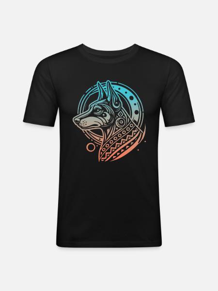 Dobermann Stammes Moon Phases - Männer Slim Fit T-Shirt - Schwarz