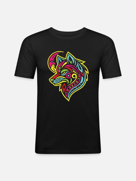 Wolf Stammes Moon Phases - Männer Slim Fit T-Shirt - Schwarz
