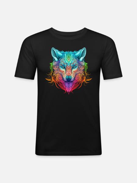 Rainbow Ghost Wolf Portrait - Men's Slim Fit T-Shirt - black