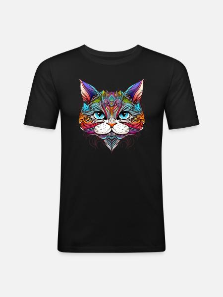 Portrait de chat arc-en-ciel - T-shirt près du corps Homme - noir