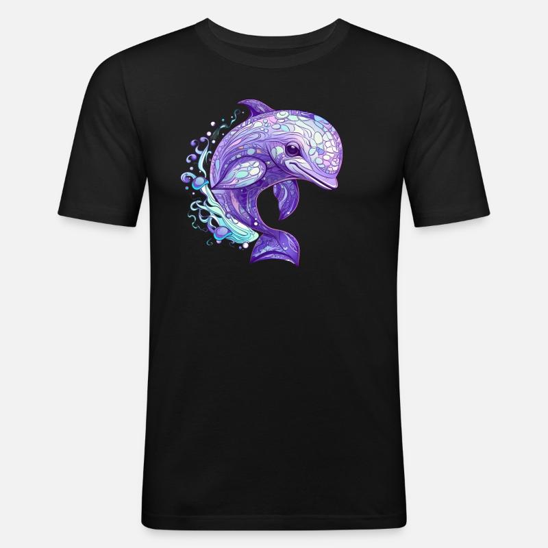 Fröhlicher Delfin - Männer Slim Fit T-Shirt - Schwarz