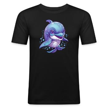 Mignon bébé dauphin - T-shirt près du corps Homme - noir - Devant - Nik (191cm)