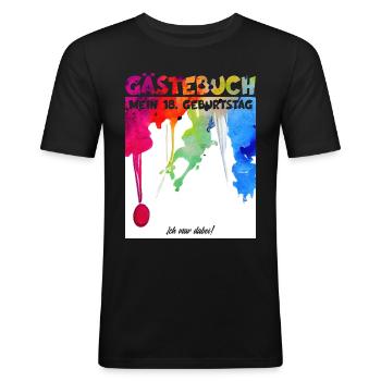 18. GEBURTSTAG GÄSTEBUCH 18 JAHRE GÄSTELISTE - Männer Slim Fit T-Shirt - Schwarz - Vorne - Nik (191cm)