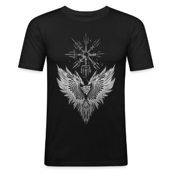 Rabe Odin Vegvisir Valknut - Männer Slim Fit T-Shirt - Schwarz - Vorne - Nik (191cm)