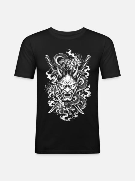 Hannya Mask with Katana and Snake - Men's Slim Fit T-Shirt - black
