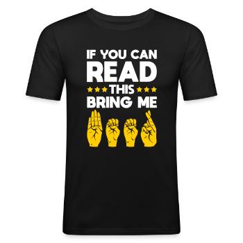 Deaf Pride Funny Deaf Sign Language Beer - Men's Slim Fit T-Shirt - black - Front - Nik (191cm)