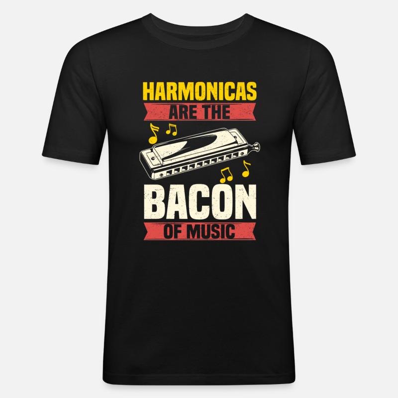 harmonica funny harmonica player - Men's Slim Fit T-Shirt - black