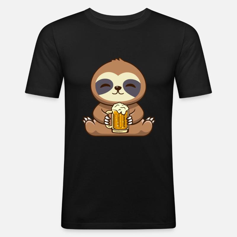 Faultier Bier Lustig Biertrinker - Männer Slim Fit T-Shirt - Schwarz