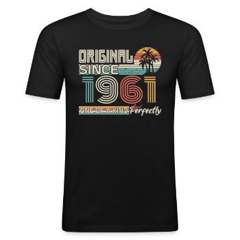 1961 anniversaire 1961 né en 1961 anniversaire - T-shirt près du corps Homme - noir - Devant - Nik (191cm)